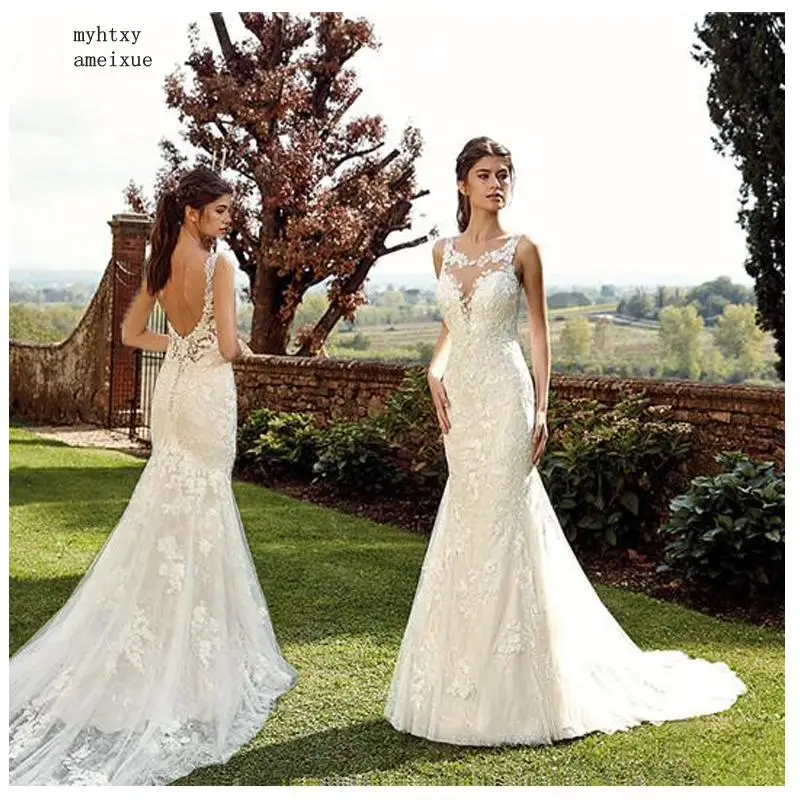 Дешевые Тюль Русалка свадебное платье 2020 Vestidos De Novia винтажное сексуальное с