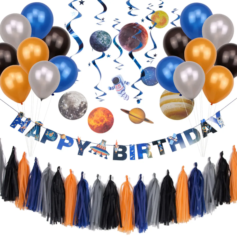 

Outer Space Party Decorations Solar System Hanging Swirl Decorations UFO Happy Birthday Banner Latex Balloons Tassel Garland