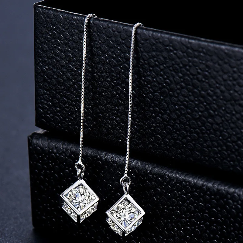 New Design 9CM Tassel Chain Cubic Zirconia Long Earrings for Women Anti-allergic Dangle Earring Populaire Boucles d'oreilles | Украшения