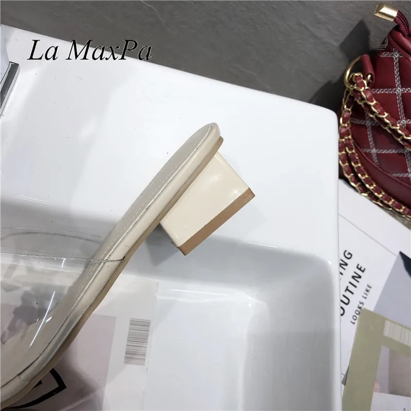 Женские прозрачные шлепанцы на высоком каблуке 3 см желтая прозрачная обувь