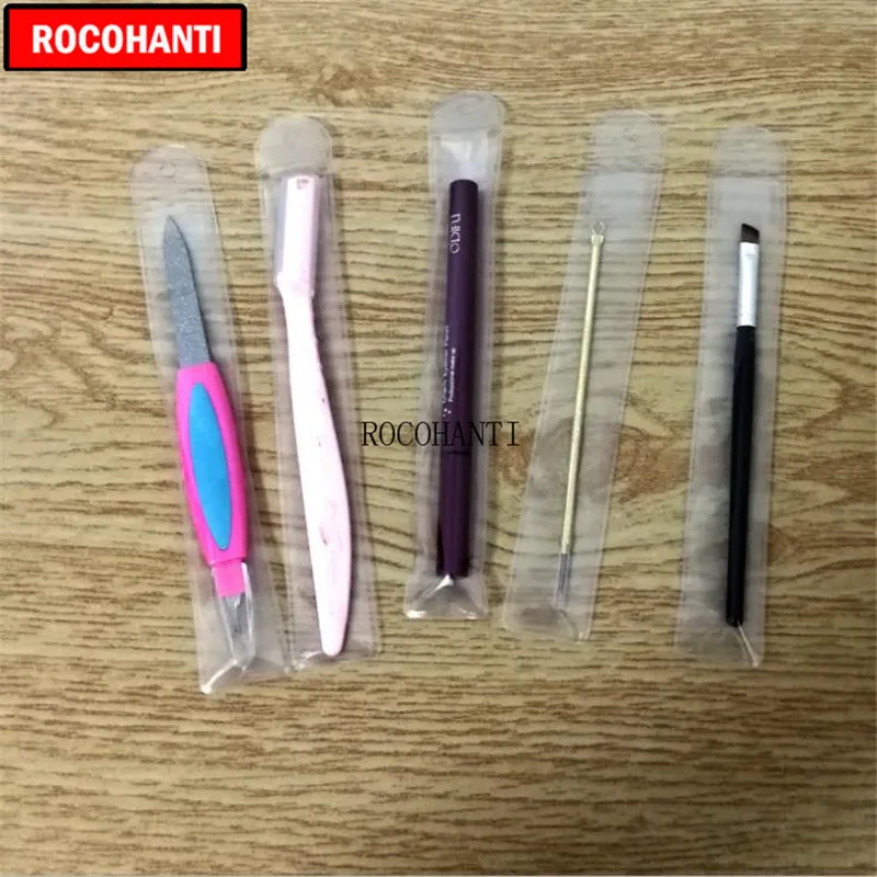 

100PCS Creative Half Frosted Clear Plastic PVC Bag Makeup Brush Set Eyebrow Pencil Packaging Gift Bags Custom order accept