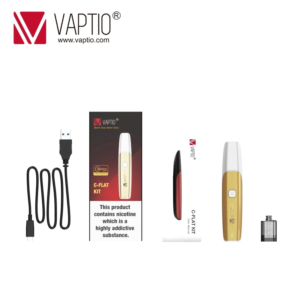 Оригинальная электронная сигарета Vaptio C-Flat 15 Вт VAPE KIT с 1 5 мл 1.0ohm атомайзером 350 мАч