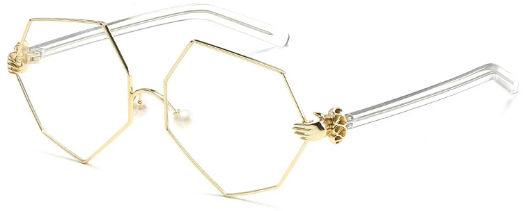 gold clear Модные перламутровые солнцезащитные очки для женщин с неправильной ладоней золотого оправа с прозрачными линзами рецепт оправы для глаз - Цвет линз: gold clear