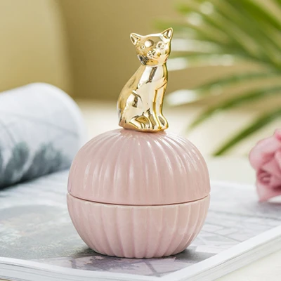 pink4 Золотой 3d Кот Китти медведь фарфоровый ювелирный держатель кольцо блюдо керамические украшения домашний декоративный поддон чаша банка для свадьбы Рождество рождения - Цвет: pink4