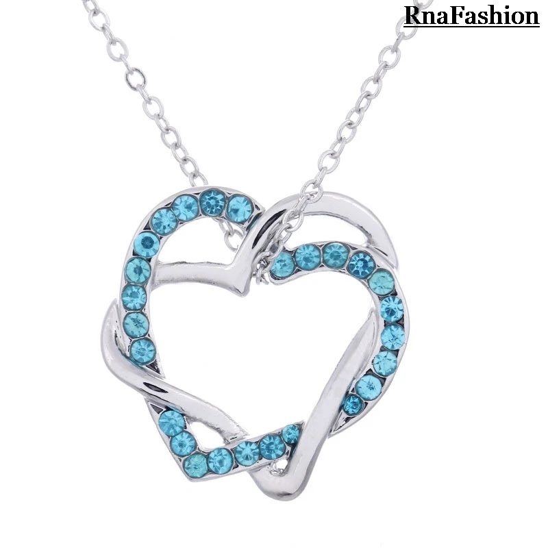 Женское Ожерелье с двойным сердцем ожерелье кулоном из австрийского хрусталя
