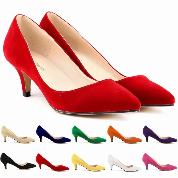 

Spring Women Pumps Fashion Flock Slip On 6CM Thin Heels Pointed Toe Leather stitching Sexy wedding Party OL Office Woman shoes