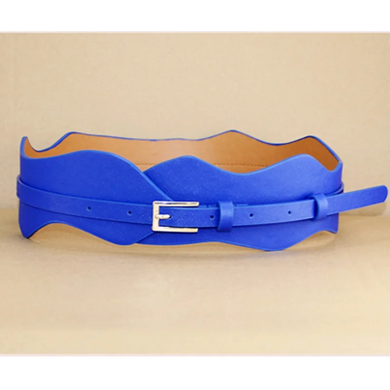 

New fashion Wavy wide leather belts for women metal buckle girdle irregular waist belts dress Accessories decoration