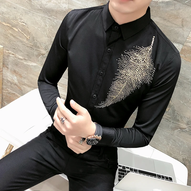 Camisa социальной masculina весной новый принт Для мужчин рубашка с длинным рукавом Slim Fit