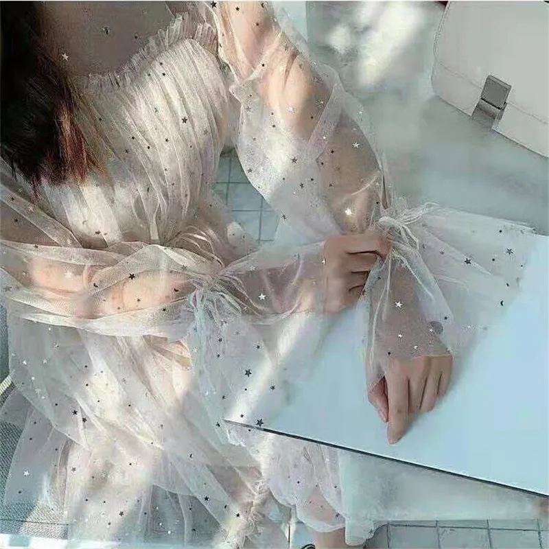 Летнее женское платье с блестками и длинным рукавом 2019 повседневное офисное