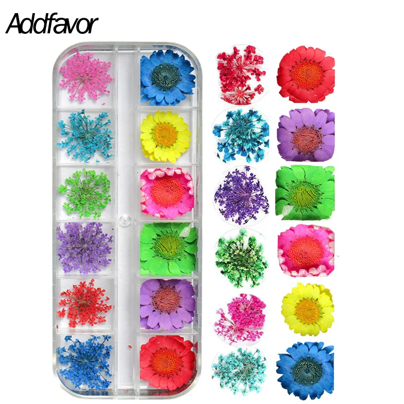 3D сушеные цветы для ногтей Addfavor 24 шт. УФ лак украшения натуральный прессованный