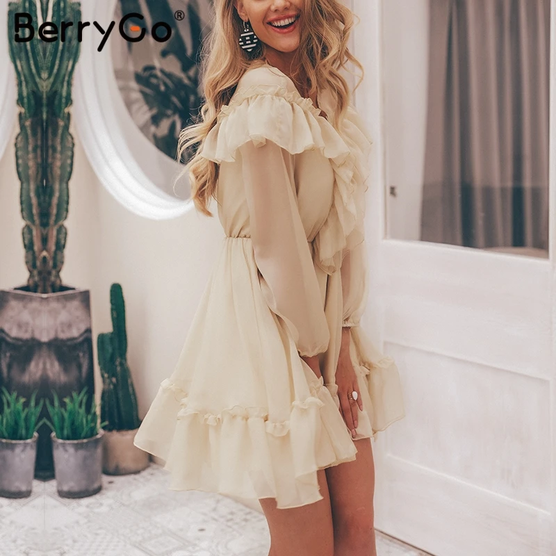 Simplee элегантный оборками сетки летние платья женские пикантные v-образным