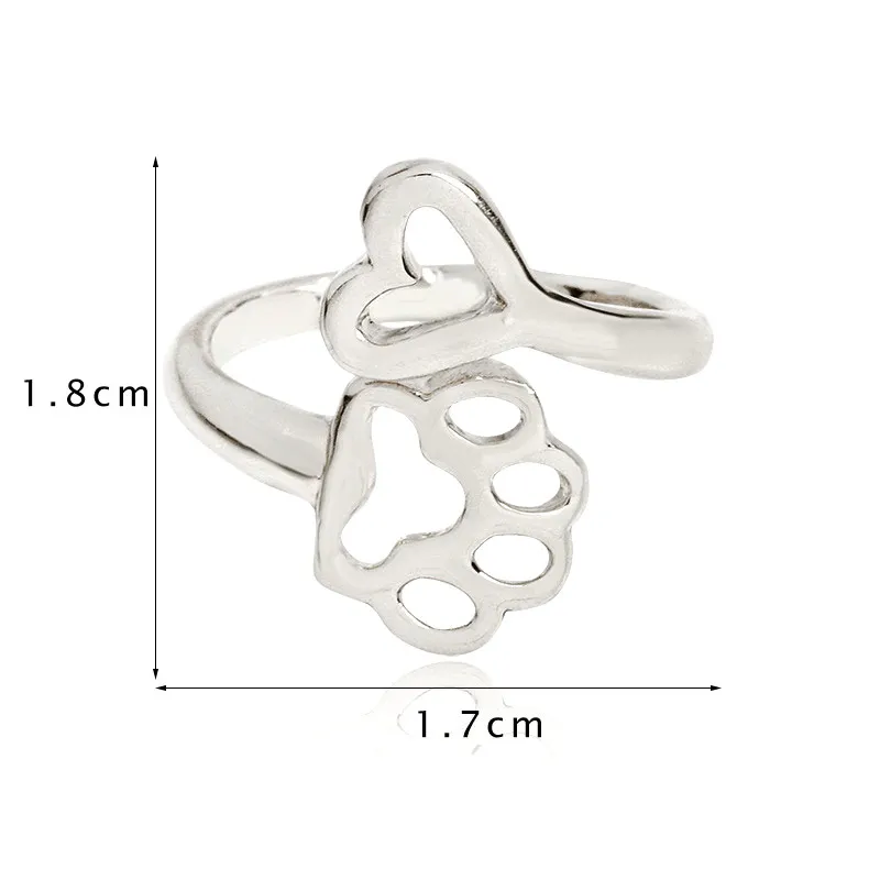 Новое модное кольцо в виде лапы открытое регулируемое с сердечком для женщин