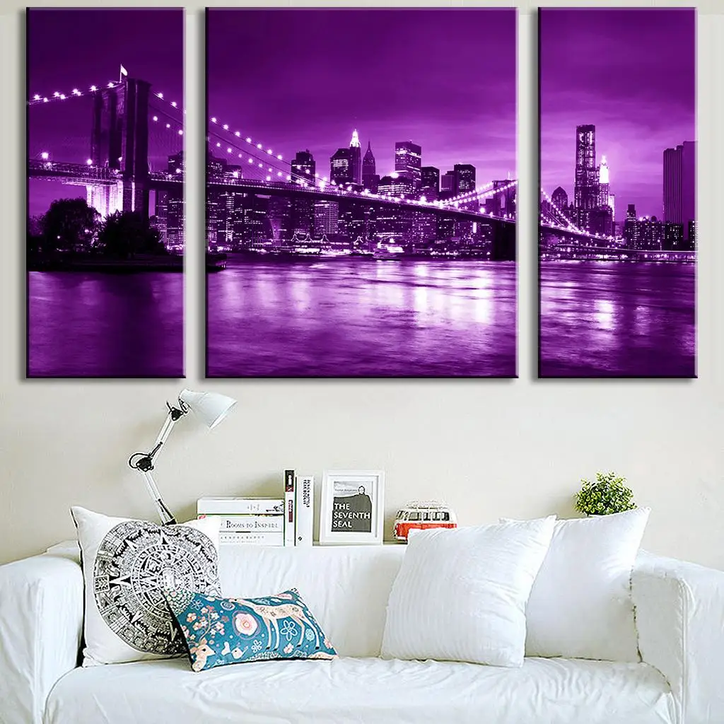 3 шт./компл. современный городской пейзаж постер фиолетовый Бруклинский мост
