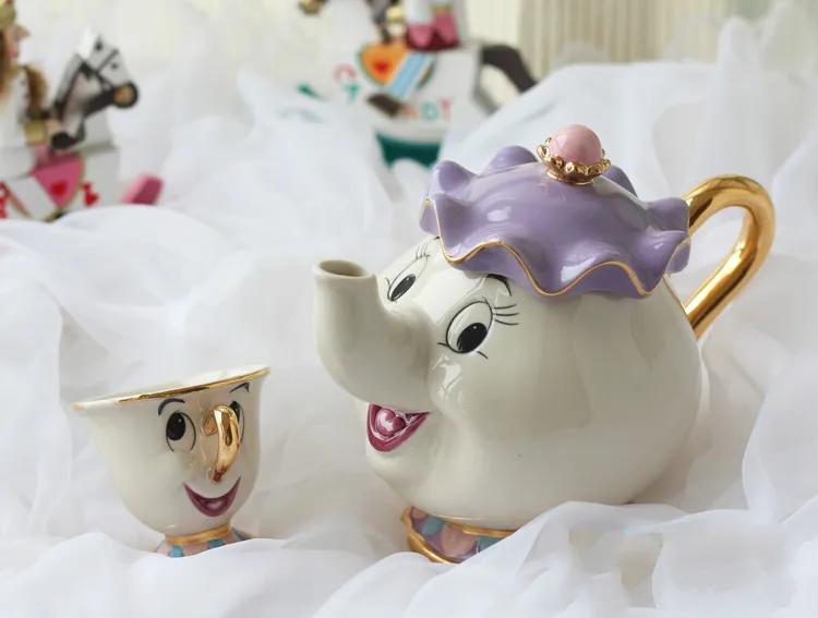 

New Cartoon Beauty And The Beast Teapot Mug Mrs Potts Chip Tea Pot Cup One Set Lovely Gift Fast Post drop shipping