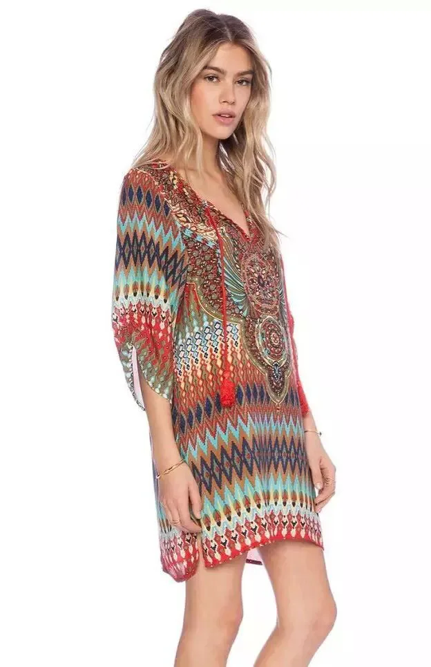 2015 Summer Style Women Casual Loose Hippie Bohemian Dress Retro Vintage Ethnic Floral Print Plus Size | Женская одежда