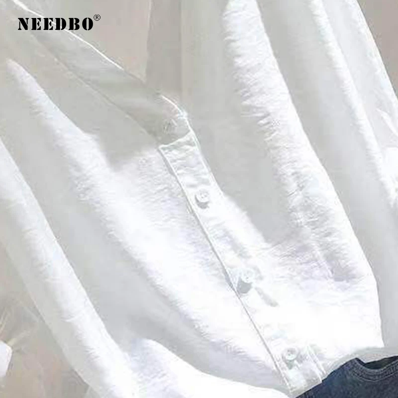 Женская блузка NEEDBO белая Повседневная Блузка с коротким рукавом большого