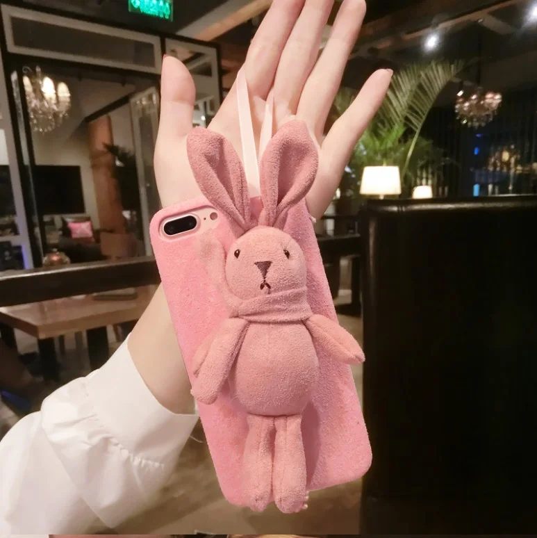 Linwei Симпатичный плюшевый кролик кукла мобильный телефон оболочки для iPhone 6 P 7 8 x