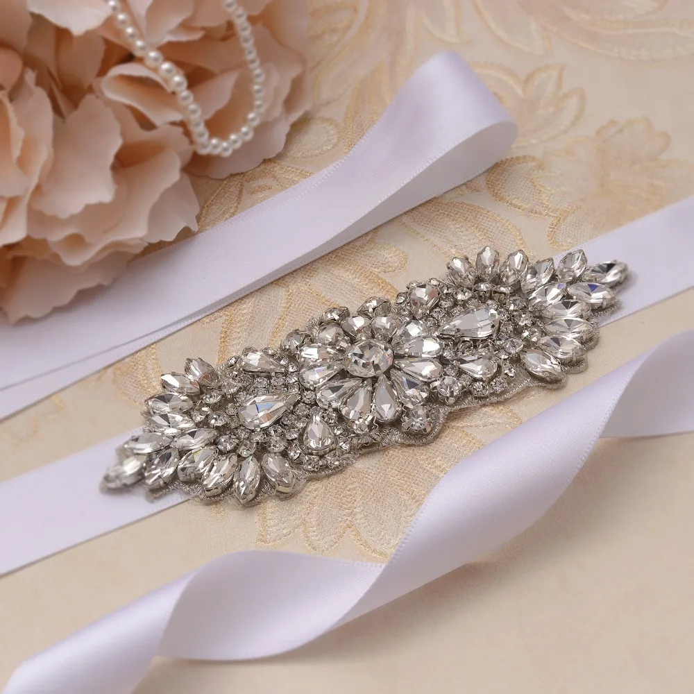 yanstar Rhinestones Wedding Belt Crystal Flower Bridal Silver Diamond Dress Sash For Accessories XY887 | Свадьбы и торжества