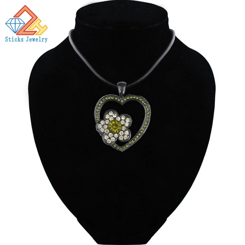 Trendy Austrian Rhinestone Love Heart Necklace for Women Crystal Flower Leather Rope Pendant | Украшения и аксессуары