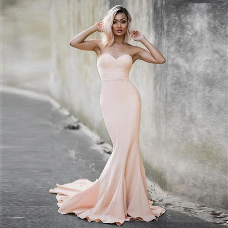 Простой Элегантный Русалка атласная выпускного платья без рукавов Милая