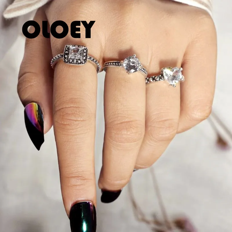 OLOEY 3 шт./компл. геометрические большие сердечки блестящие циркониевые кристаллы