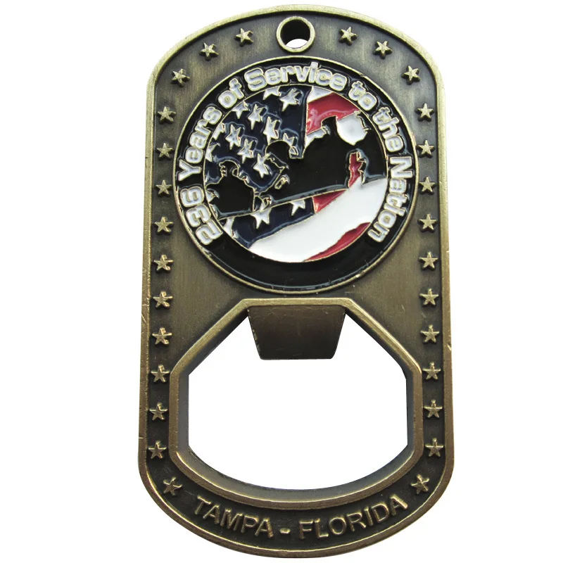 

Antique Bottle Opener Commemorative Coin with Dog Tag Ball Chain