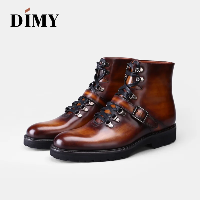 Мужские кожаные туфли на ремешке DIMY черные из воловьей кожи с пряжкой в