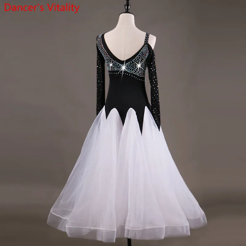 

2018 Custom Made women Ballroom Dance Costumes Sexy luxury embroidery Diamond Stitching Long Sleeve Ballroom Dance Dress