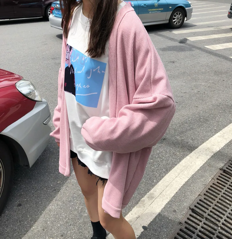 Весенне-осенний вязаный женский свитер Harajuku wind BF, Длинные повседневные кардиганы, новая мода, длинный рукав, одноцветное свободное Женское пальто