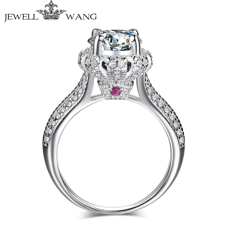 Jewellwang кольца с муассанитом для Для женщин Роскошные рубин алмаз боковой камень 0,5 сертифицирован r EngaBaden blossom