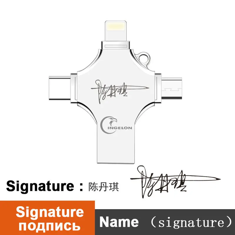 4in1 Plus Signature USB флеш-накопитель Ingelon объемом 256 ГБ, флеш-накопитель объемом 128 ГБ, фотостудия, OTG, Cle, USB, Прямая поставка, сделай сам, пользовательский музыкальный диск на ключ, 256 ГБ, для USB iphone - Цвет: 4in1 Plus Signature
