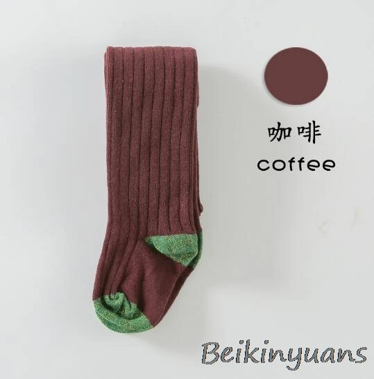 coffee Детские яркие разноцветные колготки хлопок двойной иглы вертикальные ребенка детские леггинсы золото и серебро нанизывая колготки - Цвет: coffee