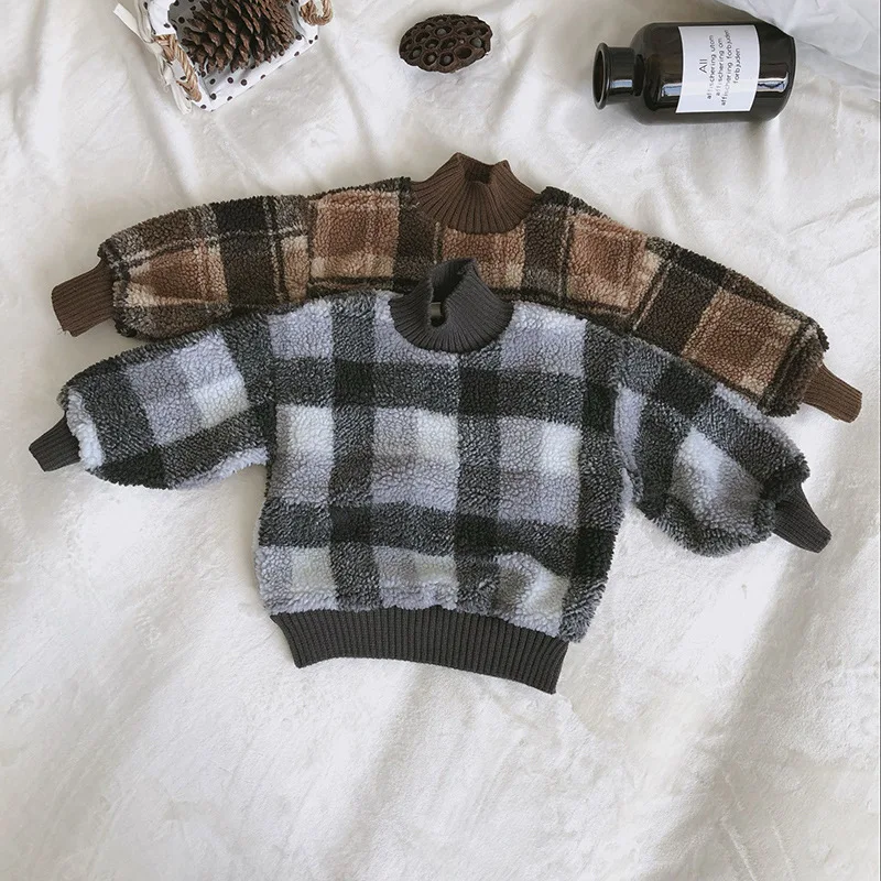 

Korean Fashion Kids Pullovers Sweaters Boys and Girls Autumn Winter Sweaters T Shirt Baby Plaid Christmas Top Tees Baby Clothes