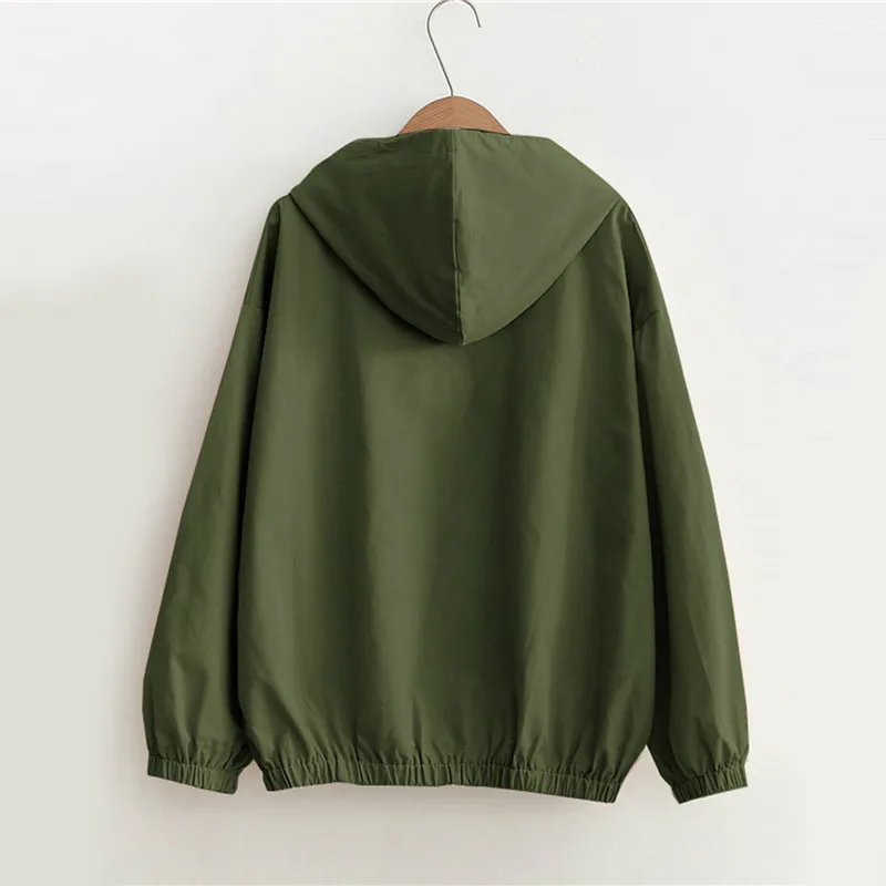 

2019 Fall Winter Casual Jacket Drop Shoulder Kangaroo Pocket Anorak Jacket Zipper Sporty Hooded Plain Women Coat