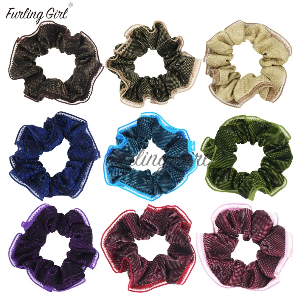 

Furling Girl 1PC Shiny Cloth Ponytail Holder Elastic Hair Bands Scrunchy Lace Trim Hair Accessory New Design Headware