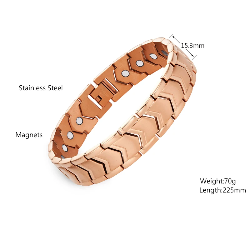 Мужской браслет из нержавеющей стали Escalus розового золота с магнитами 21 шт. |