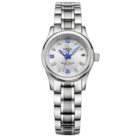 Silver White Швейцарские BINGER женские часы Роскошные 18 К Золотые механические наручные часы из нержавеющей стали водонепроницаемые часы женские часы под платье - Цвет: Silver White