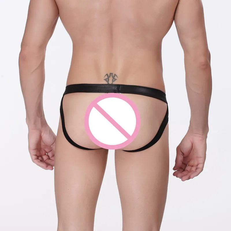 Лидер продаж сексуальные гей нижнее белье Jockstraps черный PU Искусственная кожа