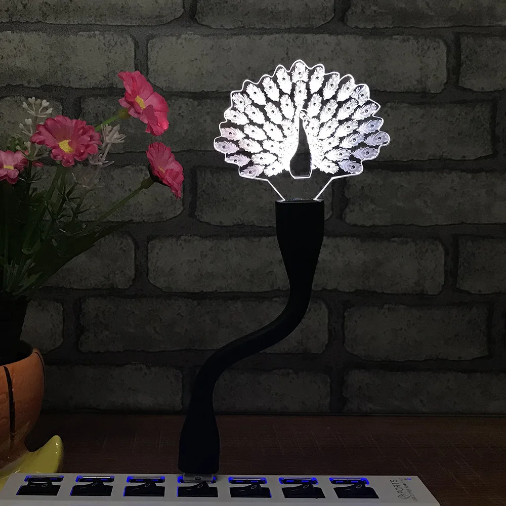 Креативный Ночной светильник Павлин портативный USB цветной мини с клавиатурой