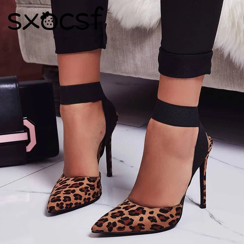 Модные пикантные леопардовые босоножки на высоком каблуке женские летние туфли