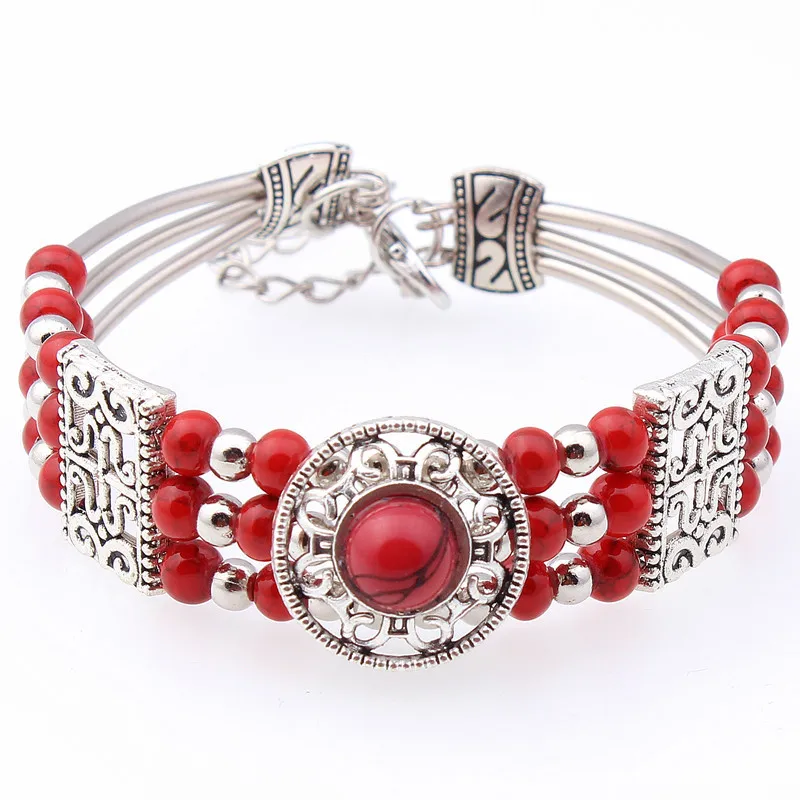 Женский винтажный браслет с красным/синим/черным бусинами | Украшения и