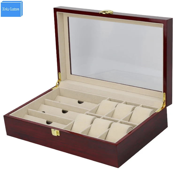 

2017 hot new design gift case for sunglasses&watches exhibitor storage rosewood lacquer hours box organizador estojo de joyas