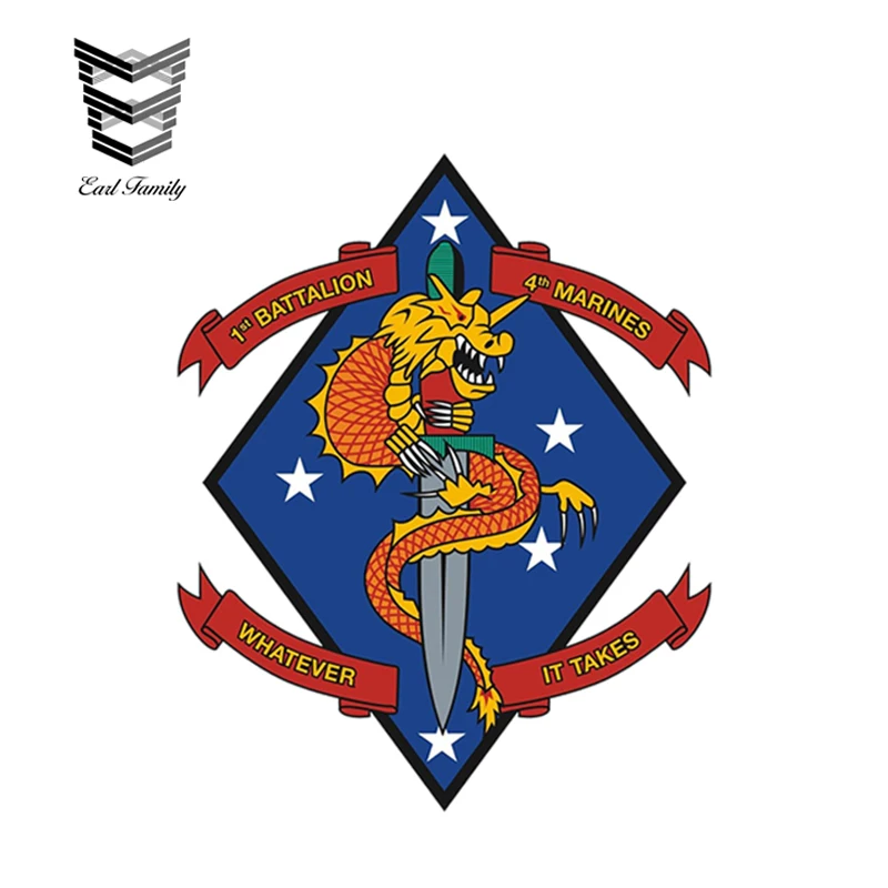 

EARLFAMILY 12 см x 9,7 см USMC 1-й батальон 4-й знак морской пехоты Военная графическая Наклейка забавная наклейка для автомобиля Стайлинг автомобиля