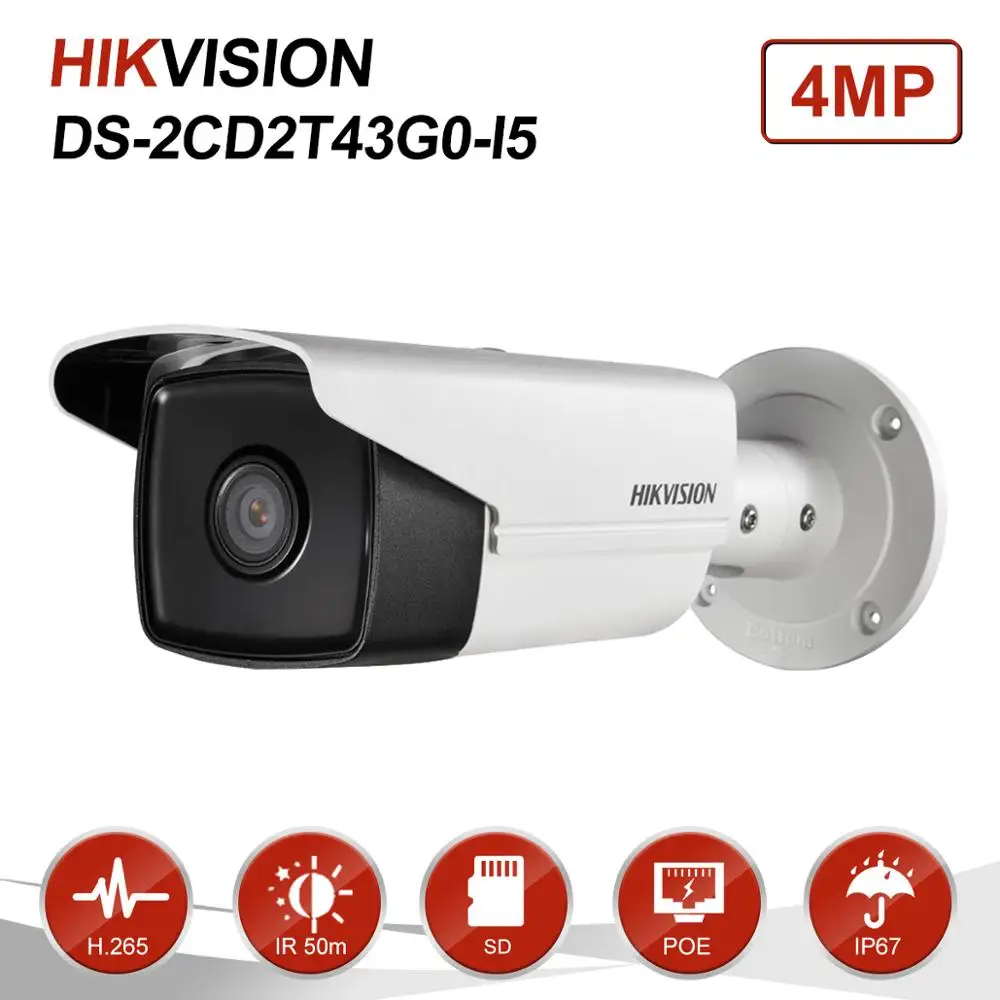 Hikvision 4MP ИК фиксированная Пуля безопасности IP камера PoE ONVIF H.265 SD дома/наружного