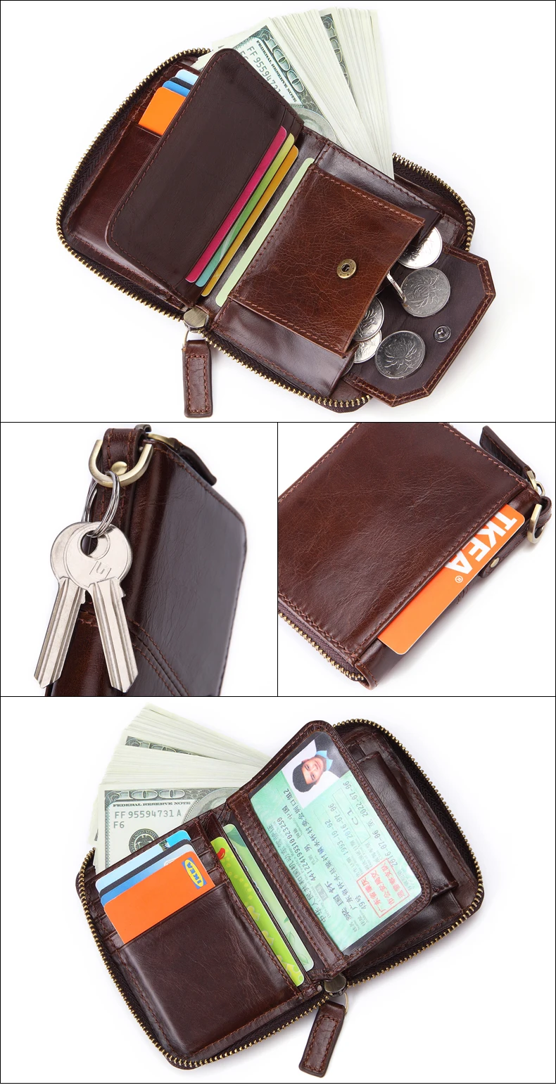 Meesii Genuine Leather Short Men Wallet Vintage Cow Leather Small Wallet Male Photo&Card holder Purse Coin pocket Zipper