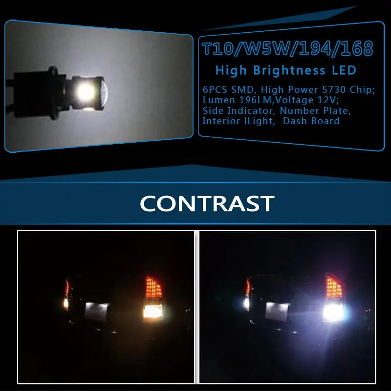 Автомобильный светильник s T10 W5W led 194 168 12V CANBUS светодиодная лампочка SMD 6000K белая