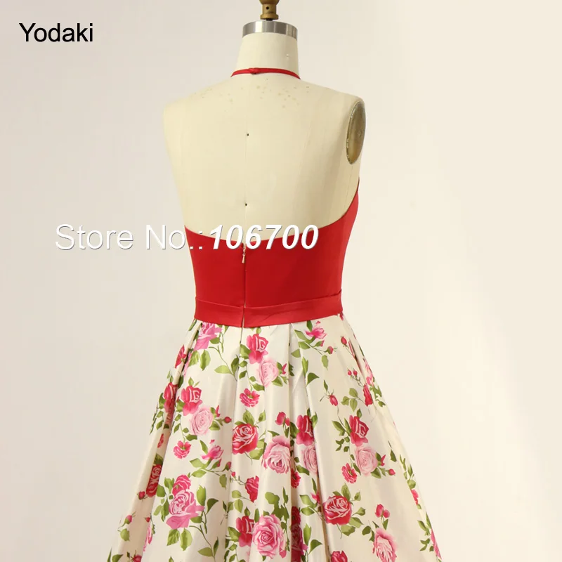 

Beautiful Ball Gowns Pink Printed Bridesmaid Dresses Halter Off the Shoulder Backless Long Prom Gowns 2018 JB979