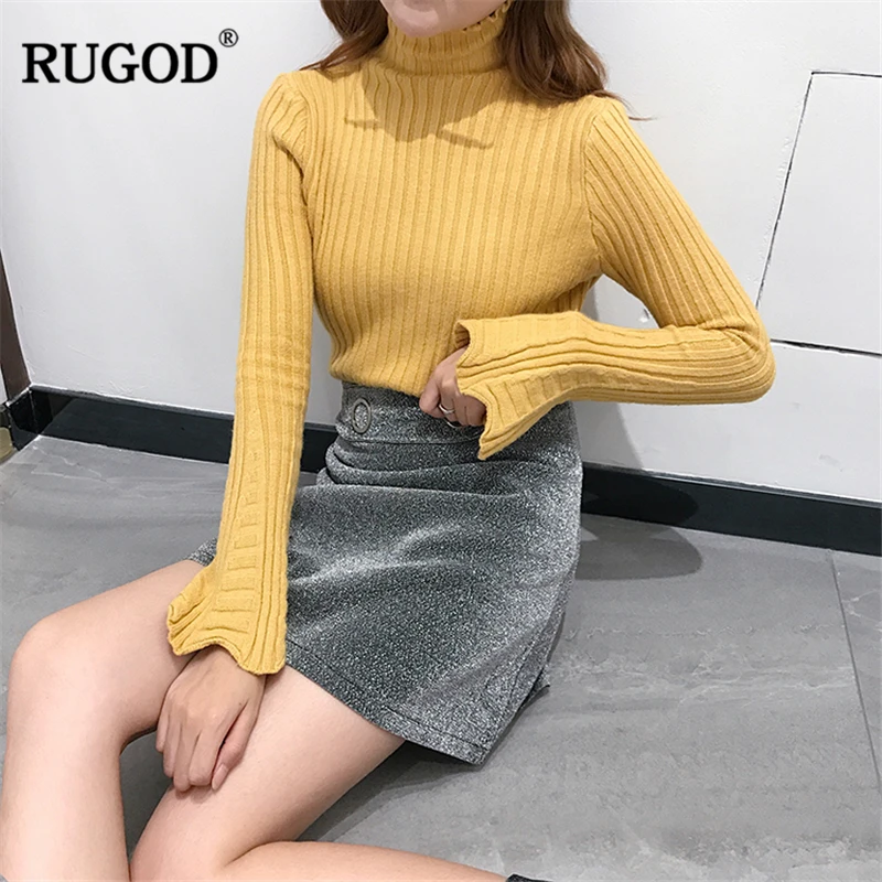RUGOD New Long Sleeve Slim Women Sweater Turtleneck Solid Pullovers Casual Knitted Autumn Winter Clothes For Female pull femme | Женская