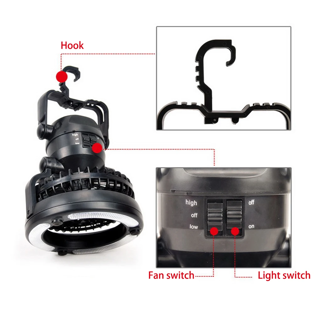 

Outdoor Tools Camping Lantern Cooling Ceiling Fan 2 In 1 Bright 18 LED Bulbs Waterproof Flashlight For Night Hiking Fishing Tent