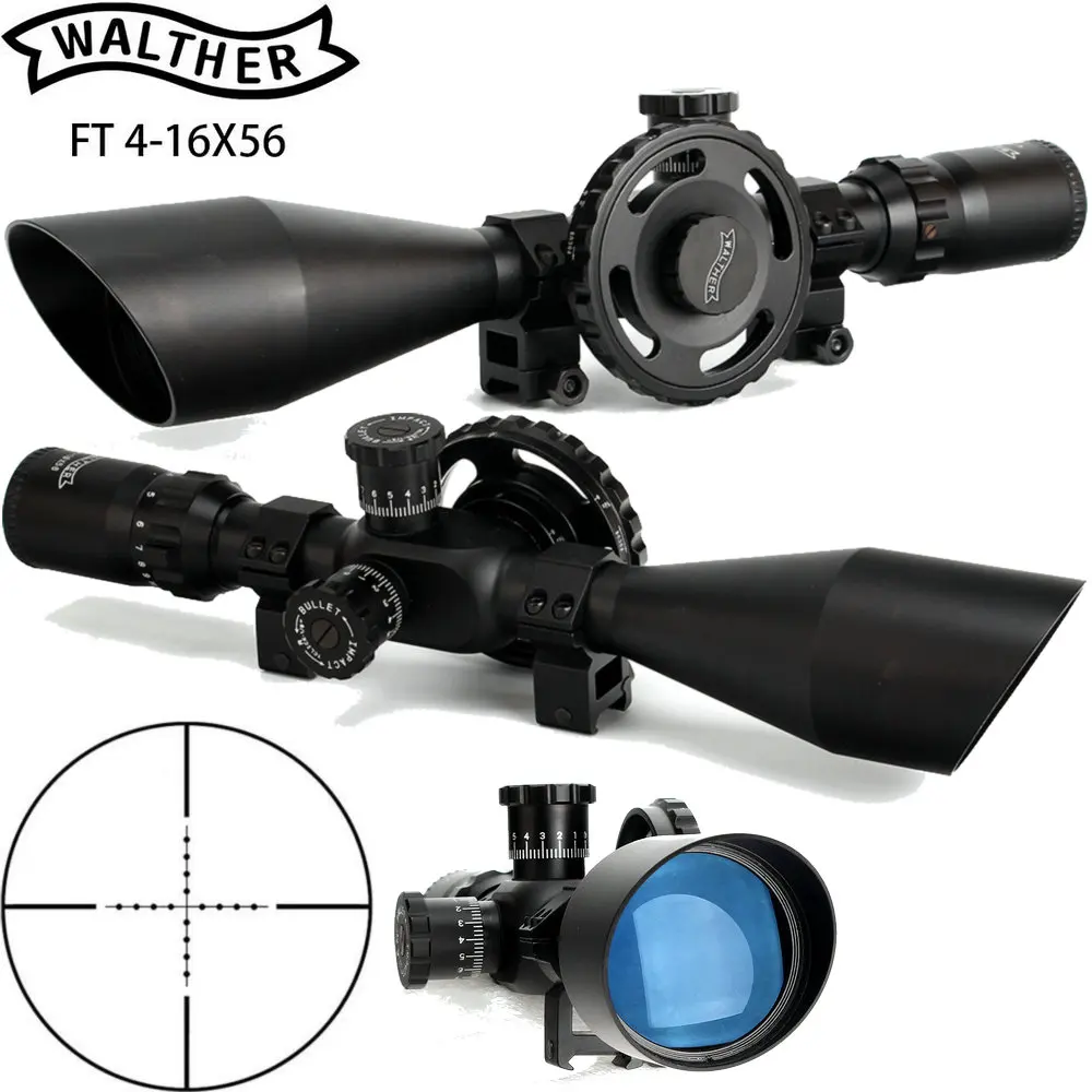WALTHER FT 4-16X56 охотничий прицел Mil Dot стекло травление сетка боковое колесо Parallax Регулировка турели Сброс прицел